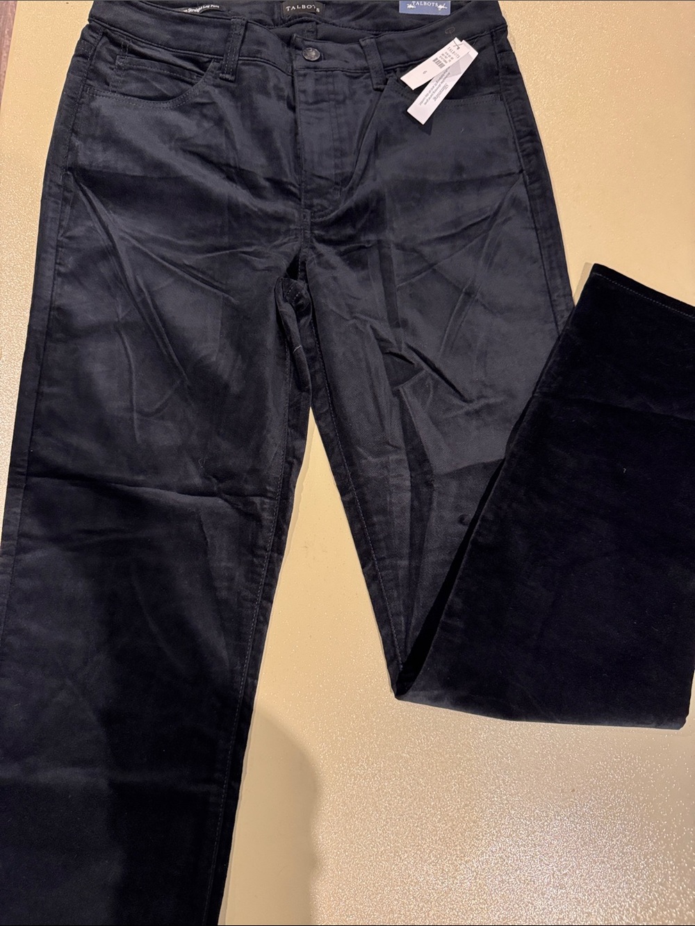 NWT Talbots size 6 Women's Black Velveteen Straight Leg Pant